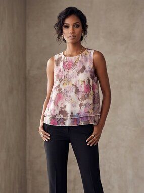 Bebe Women's Size Large Purple Floral Mesh Split Back Sleeveless Top